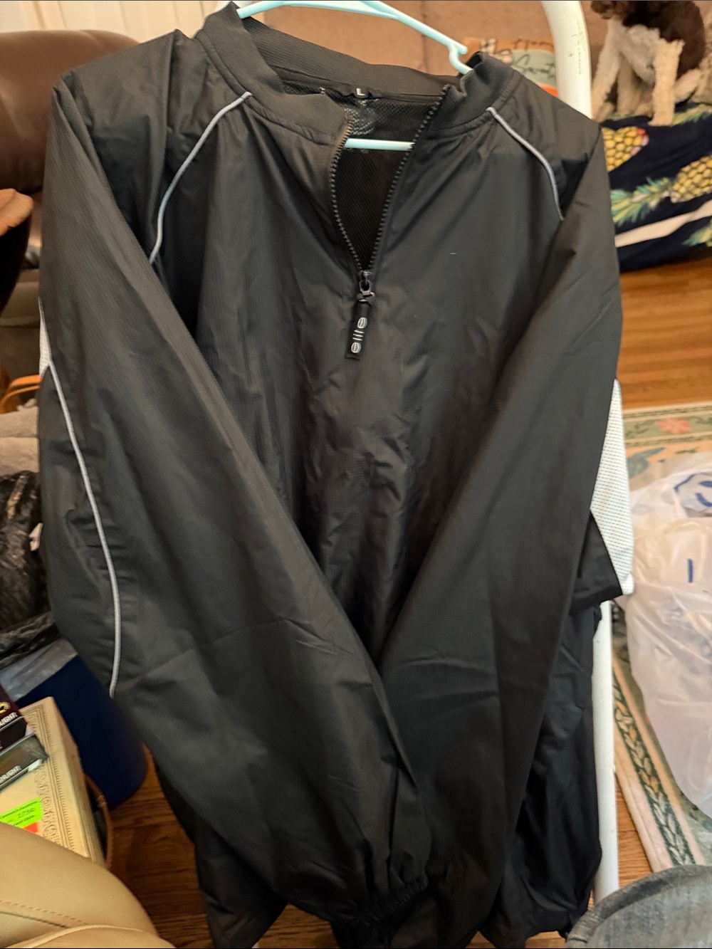 Men's Black Half-Zip Windbreaker with Reflective Trim